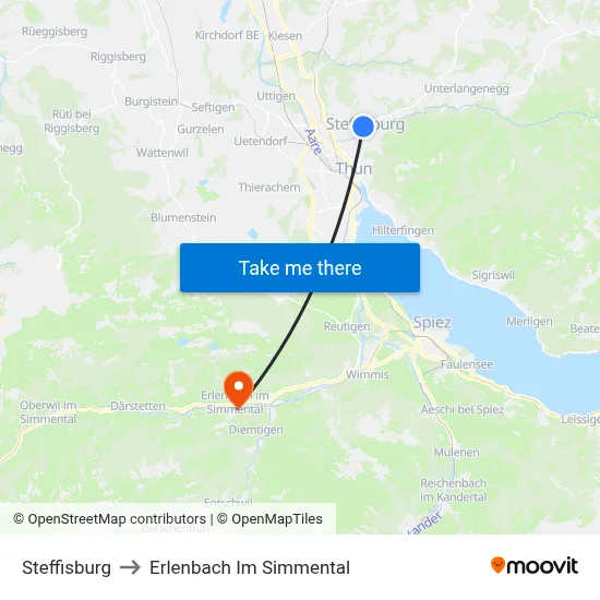 Steffisburg to Erlenbach Im Simmental map