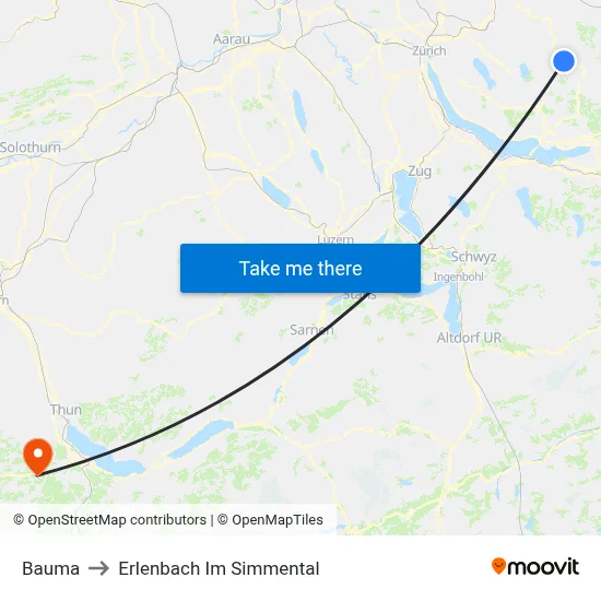 Bauma to Erlenbach Im Simmental map