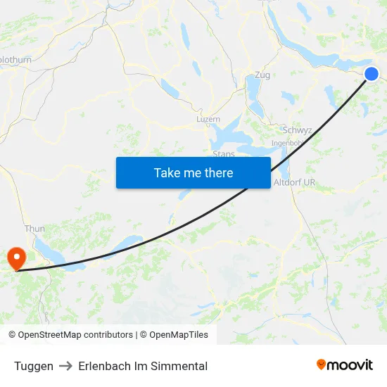 Tuggen to Erlenbach Im Simmental map