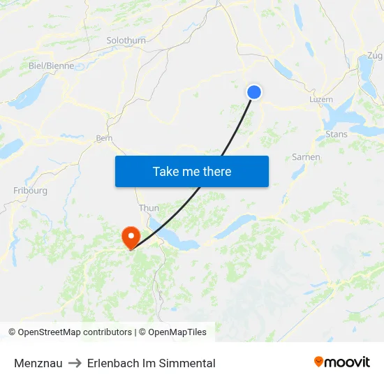 Menznau to Erlenbach Im Simmental map