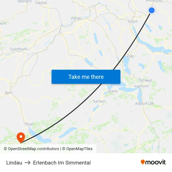 Lindau to Erlenbach Im Simmental map