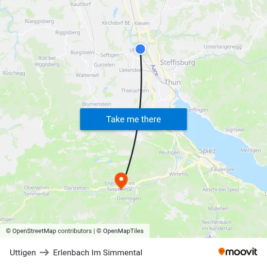 Uttigen to Erlenbach Im Simmental map