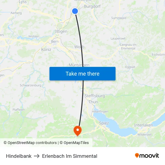 Hindelbank to Erlenbach Im Simmental map