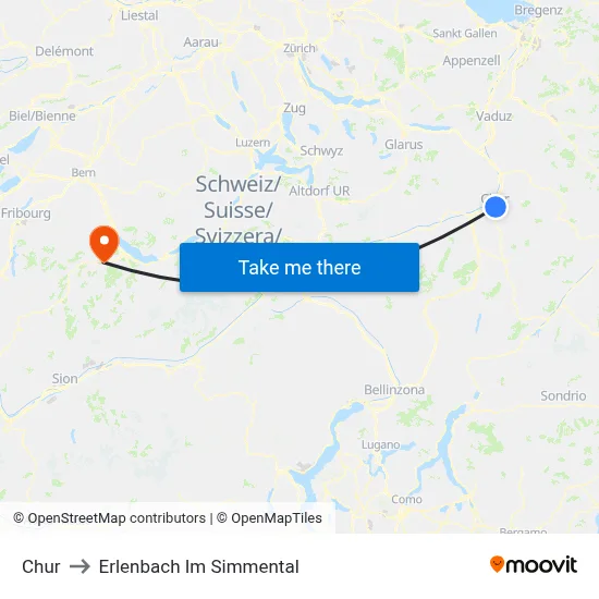 Chur to Erlenbach Im Simmental map