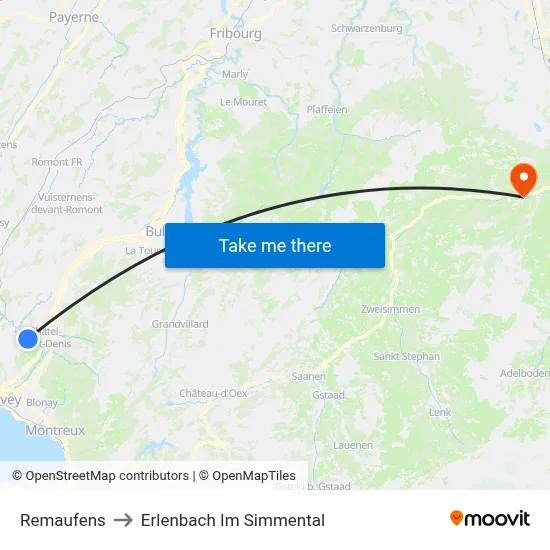 Remaufens to Erlenbach Im Simmental map