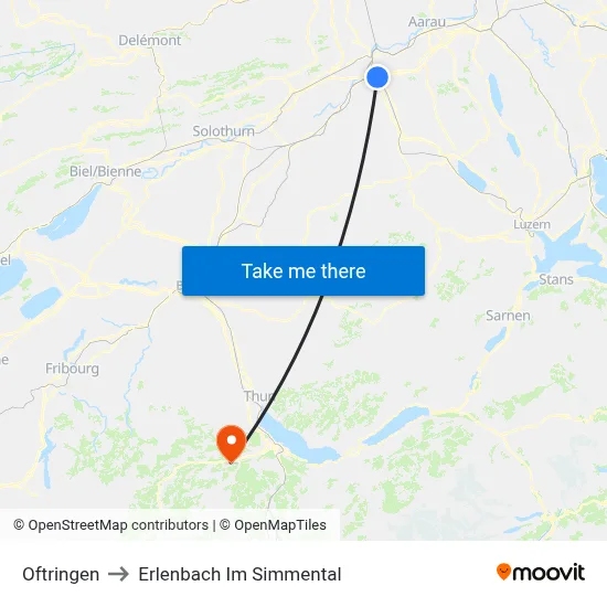 Oftringen to Erlenbach Im Simmental map