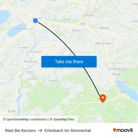 Ried Bei Kerzers to Erlenbach Im Simmental map