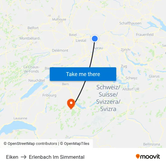 Eiken to Erlenbach Im Simmental map