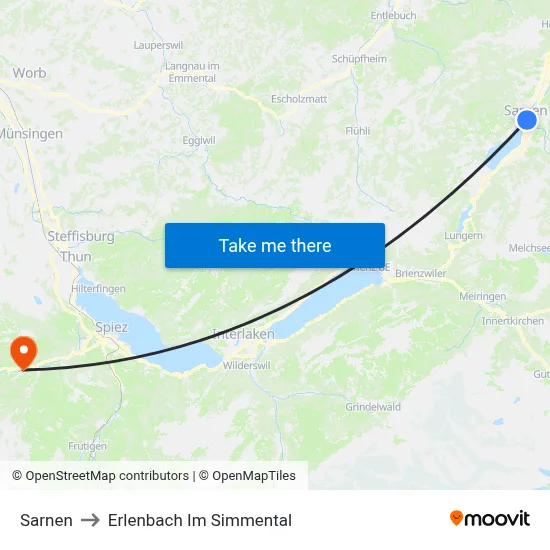 Sarnen to Erlenbach Im Simmental map