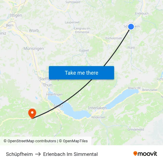 Schüpfheim to Erlenbach Im Simmental map