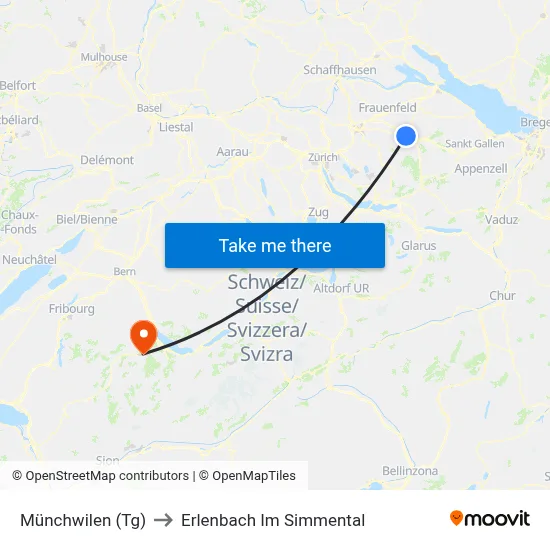 Münchwilen (Tg) to Erlenbach Im Simmental map