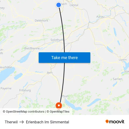 Therwil to Erlenbach Im Simmental map