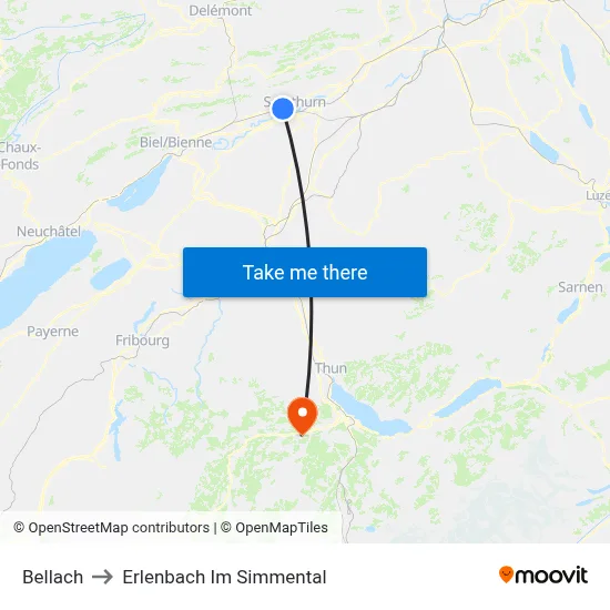 Bellach to Erlenbach Im Simmental map