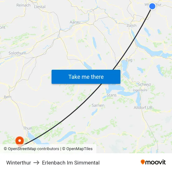 Winterthur to Erlenbach Im Simmental map