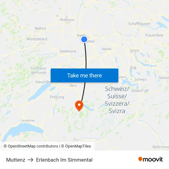 Muttenz to Erlenbach Im Simmental map