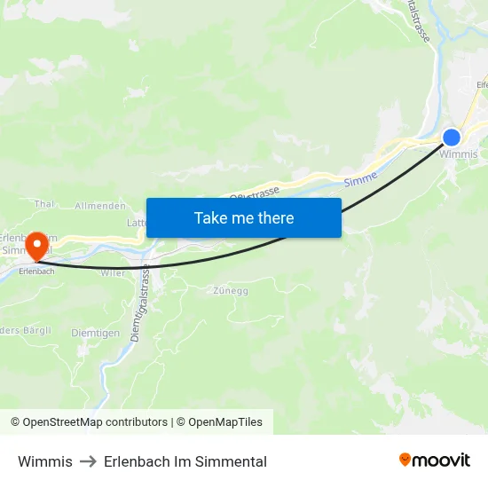 Wimmis to Erlenbach Im Simmental map