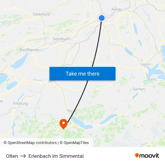 Olten to Erlenbach Im Simmental map