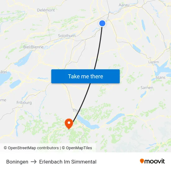 Boningen to Erlenbach Im Simmental map