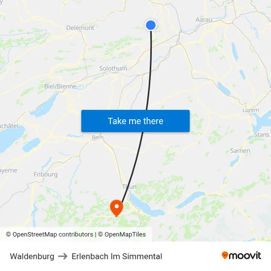 Waldenburg to Erlenbach Im Simmental map