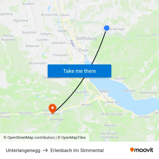 Unterlangenegg to Erlenbach Im Simmental map