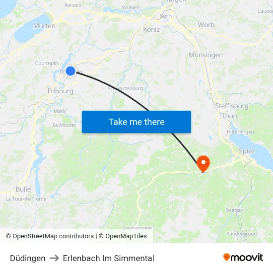 Düdingen to Erlenbach Im Simmental map
