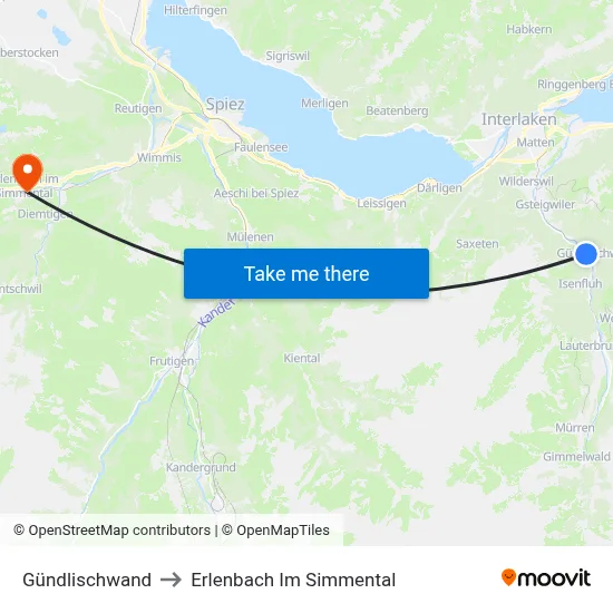 Gündlischwand to Erlenbach Im Simmental map