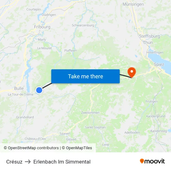 Crésuz to Erlenbach Im Simmental map