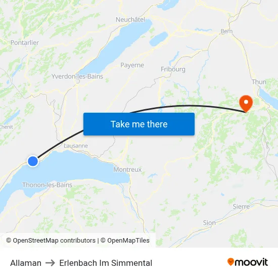 Allaman to Erlenbach Im Simmental map