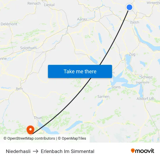 Niederhasli to Erlenbach Im Simmental map