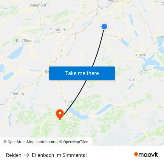 Reiden to Erlenbach Im Simmental map