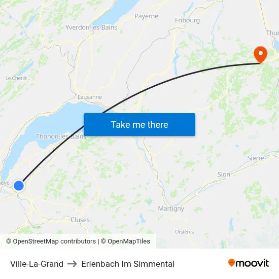 Ville-La-Grand to Erlenbach Im Simmental map