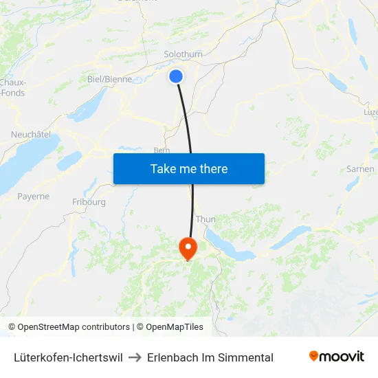 Lüterkofen-Ichertswil to Erlenbach Im Simmental map