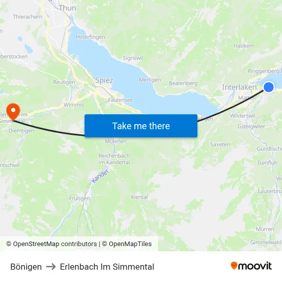 Bönigen to Erlenbach Im Simmental map