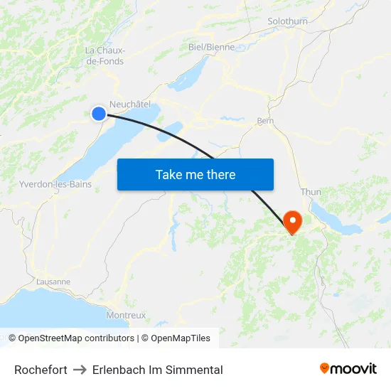 Rochefort to Erlenbach Im Simmental map