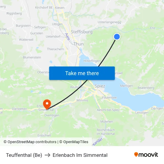 Teuffenthal (Be) to Erlenbach Im Simmental map