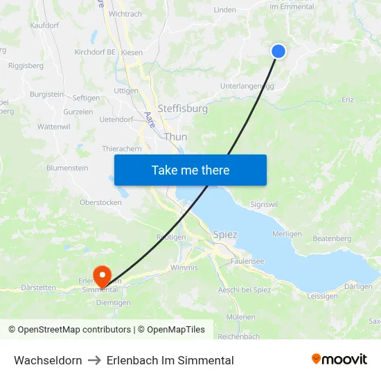 Wachseldorn to Erlenbach Im Simmental map