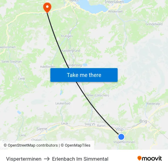 Visperterminen to Erlenbach Im Simmental map