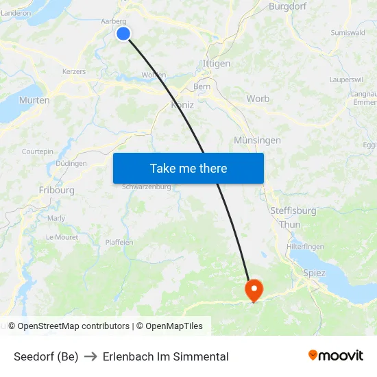 Seedorf (Be) to Erlenbach Im Simmental map