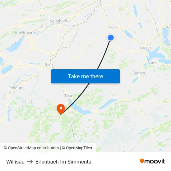 Willisau to Erlenbach Im Simmental map