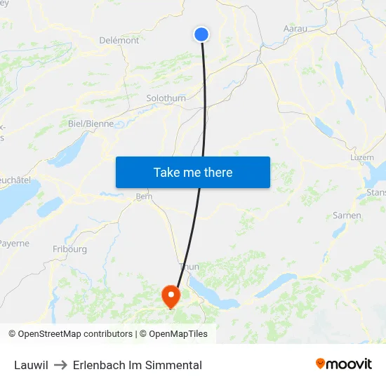 Lauwil to Erlenbach Im Simmental map