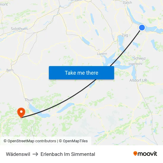 Wädenswil to Erlenbach Im Simmental map