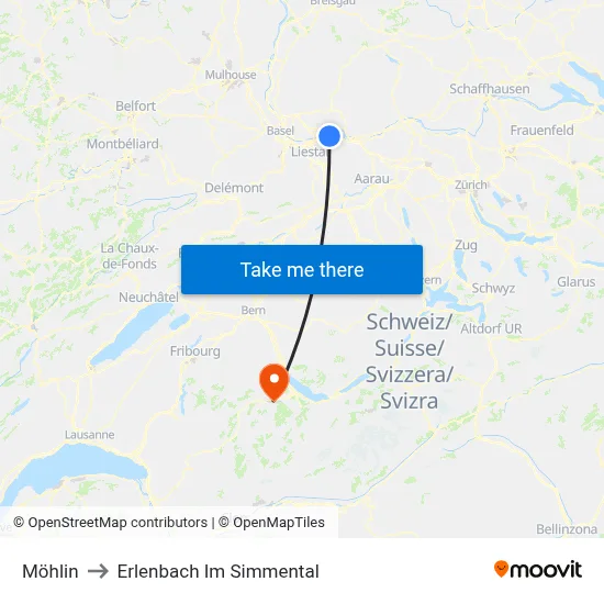 Möhlin to Erlenbach Im Simmental map