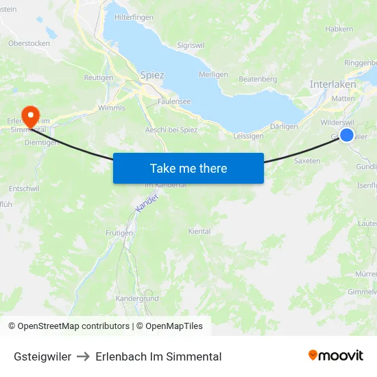 Gsteigwiler to Erlenbach Im Simmental map