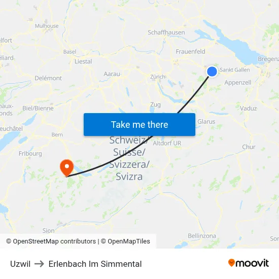 Uzwil to Erlenbach Im Simmental map