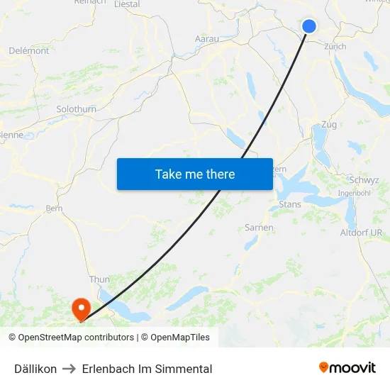 Dällikon to Erlenbach Im Simmental map