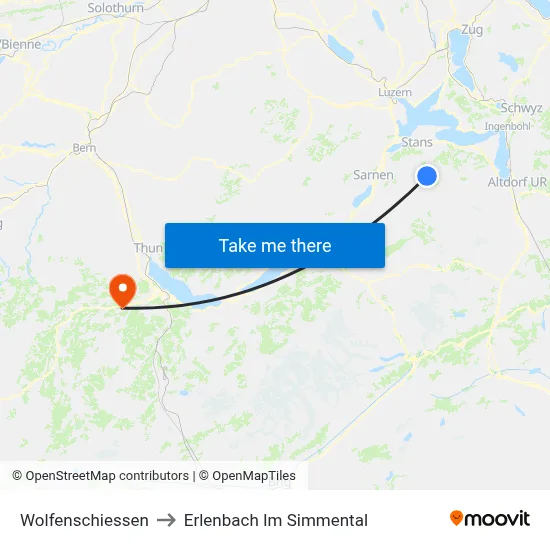 Wolfenschiessen to Erlenbach Im Simmental map