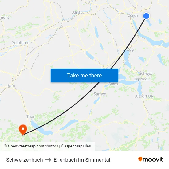 Schwerzenbach to Erlenbach Im Simmental map