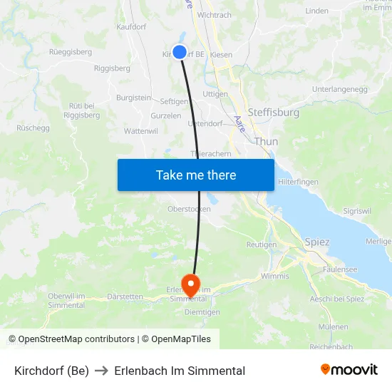 Kirchdorf (Be) to Erlenbach Im Simmental map