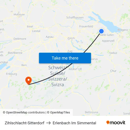Zihlschlacht-Sitterdorf to Erlenbach Im Simmental map