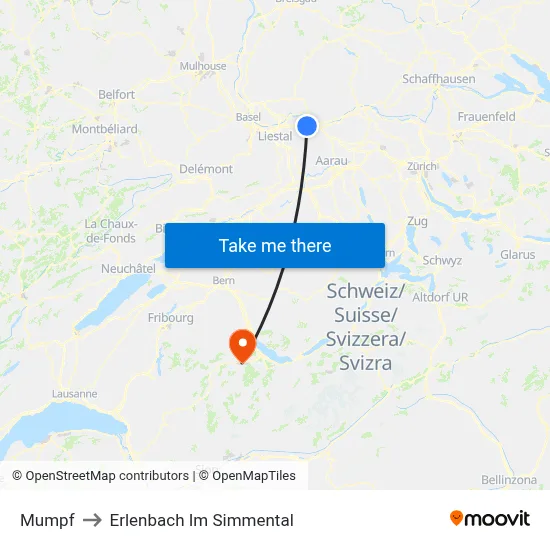 Mumpf to Erlenbach Im Simmental map